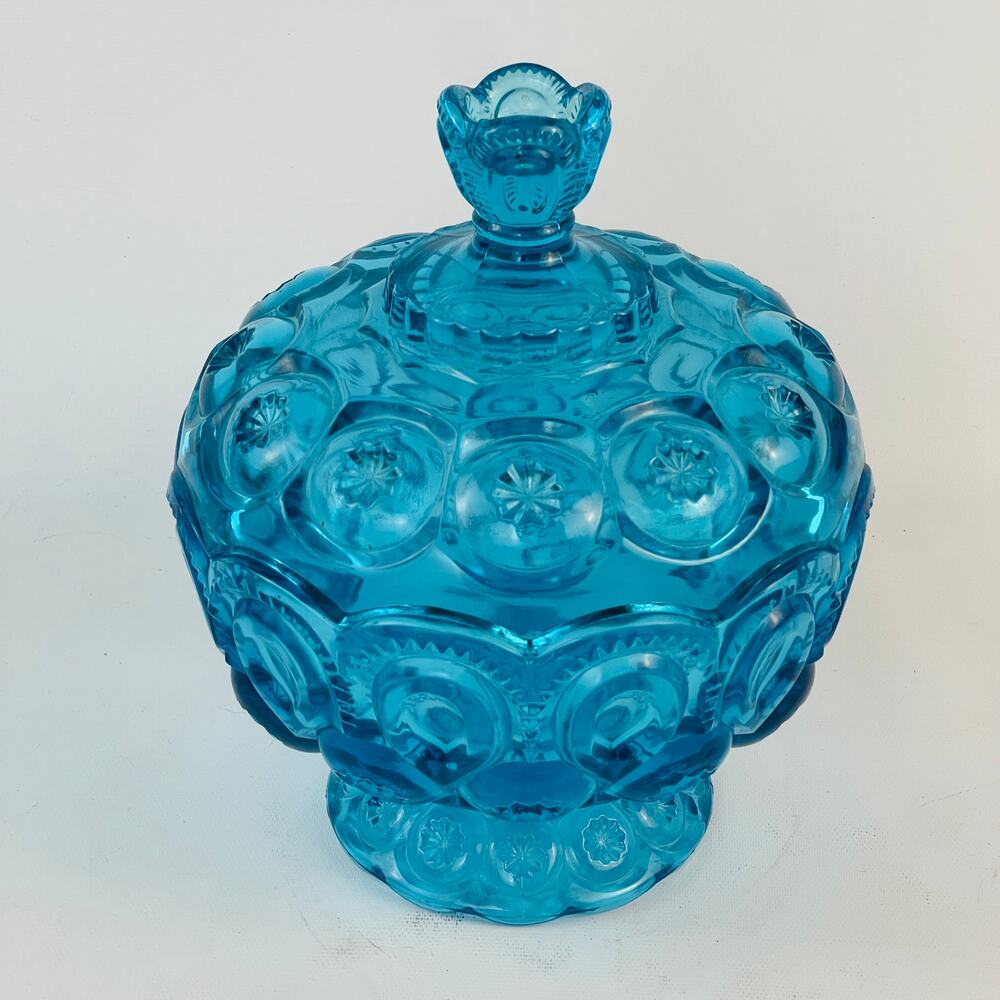 L.E. Smith Blue Moon and Stars Glass Candy Dish